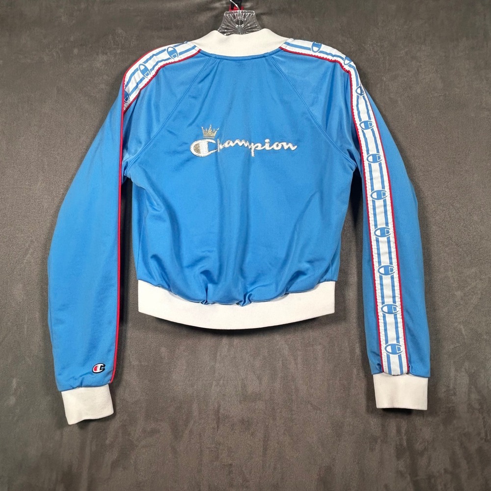 Champion Womens Blue Track Jacket Full Zip Crown Logo Tape Sleeve Small - Picture 8 of 10